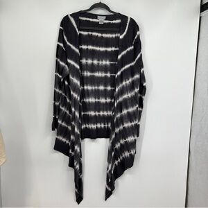 Soft Surroundings Setting Sail Black White Tie-Dye Asymmetric Cascading Cardigan